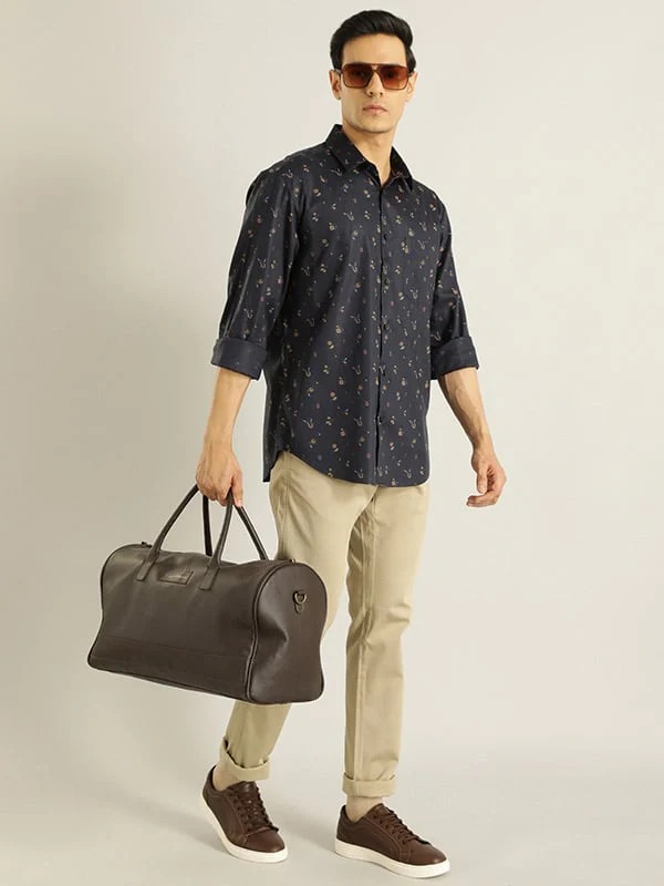 Indian Terrain Men Floral Print Dark Blue Shirt